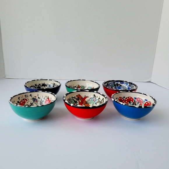 Set of 6 Dipping Ceramic Bowls Handpainted Made in Turkey - - Picture 4 of 10